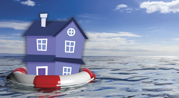house with lifesaver swimming in ocean
