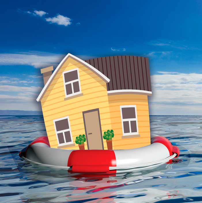 house with lifesaver in water signalling that The Crack Doctor offers wet basement repair services